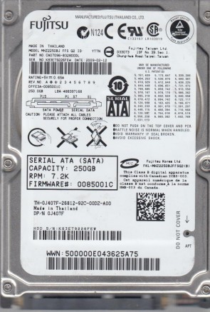 MHZ2250BJ G2 Fujitsu 250GB SATA 2.5 Inch Hard Drive